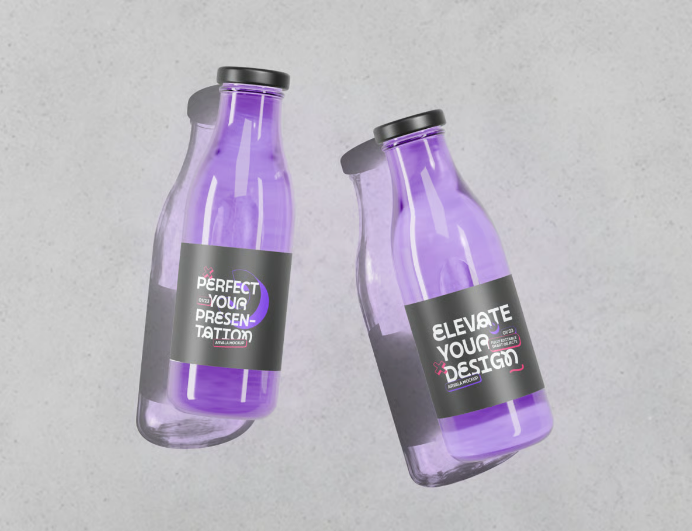 g6550 高分辨率ps分层玻璃瓶样机3d透明材质可编辑文字设计素材psd